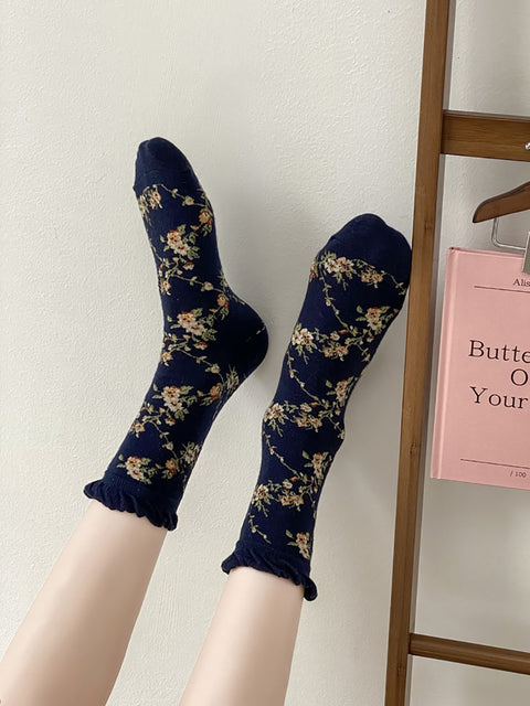 5 Pairs Women Floral Jacquard Cotton Socks