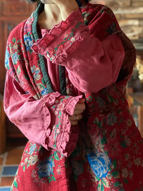 Colete feminino étnico com decote em V e flores emendadas