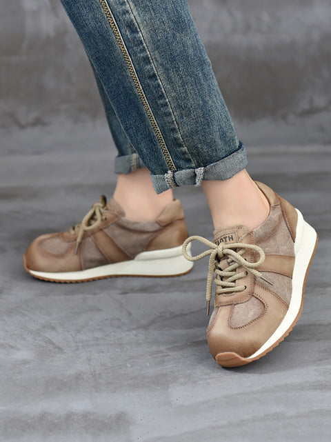 Women Casual Colorblock Leather Low Heel Shoes