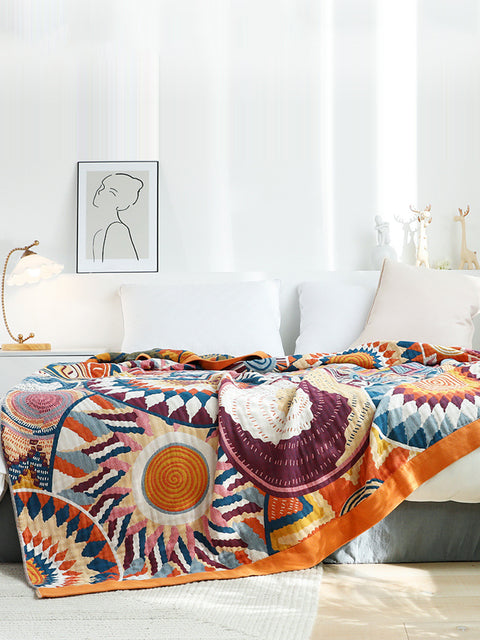 Capa de cama Queen de 5 camadas de algodão 100% algodão Musselina Sofá Decoração Boho