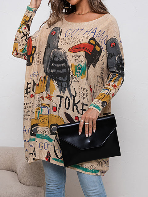 Mulheres Casual Cartoon Bird Print Tricotado Camisa