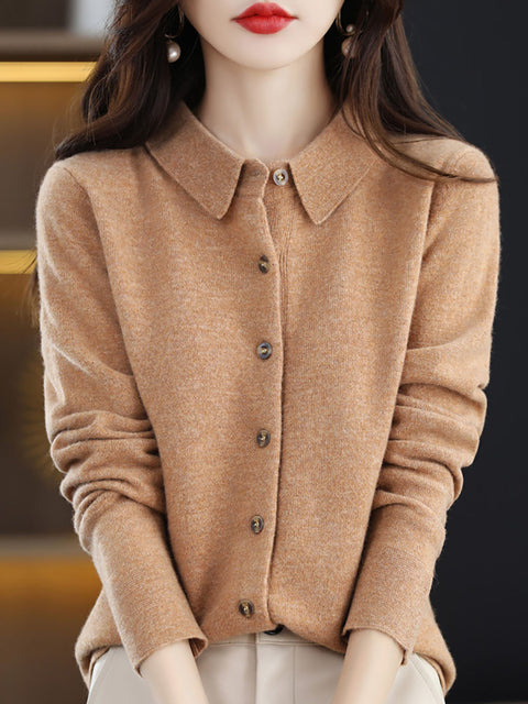 Mulheres Outono Lã Turn-down Collar Malha Cardigan Suéter