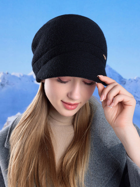 Gorro de malha quente sólido de inverno feminino