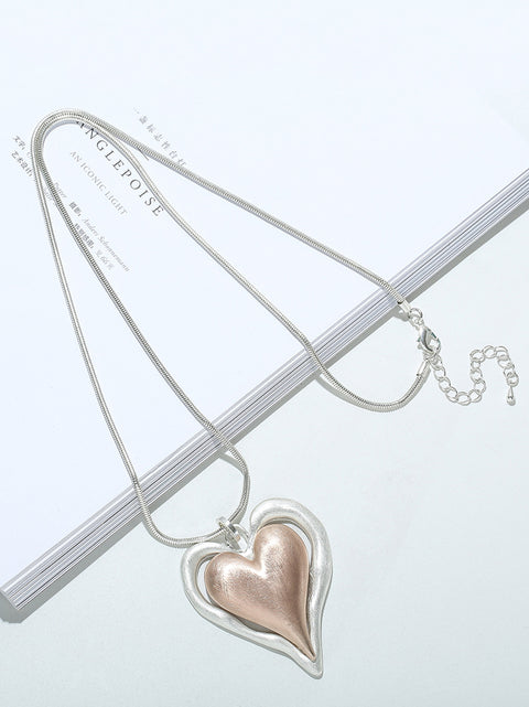 Fashion Alloy Heart Pendent Sweater Necklace