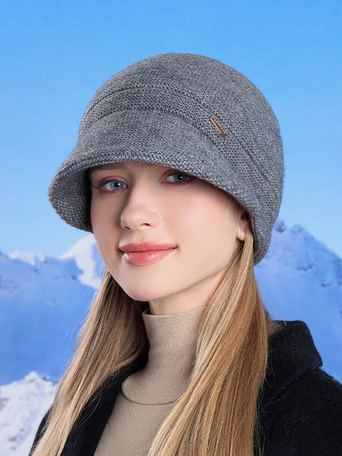 Gorro de malha quente sólido de inverno feminino