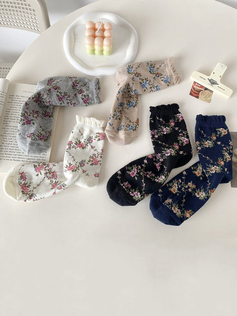 5 Pairs Women Floral Jacquard Cotton Socks