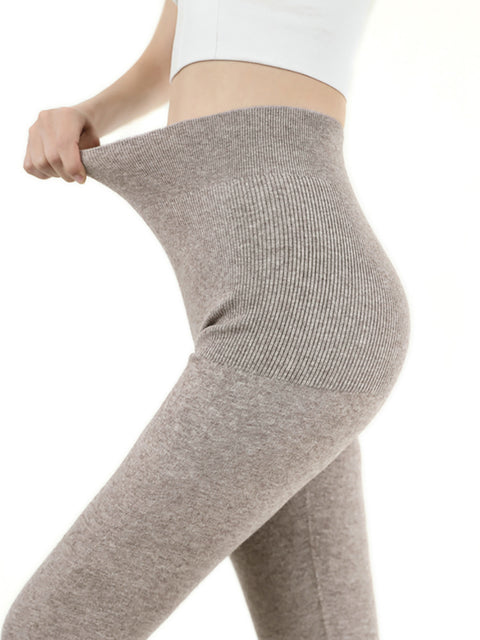 Mulheres inverno quente lã sólida leggings grossas