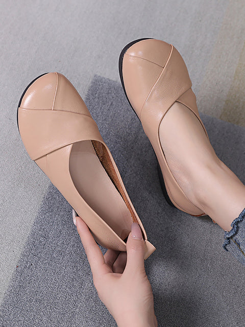 Women Casual Soft Leather Spliced Low Heel Shoes