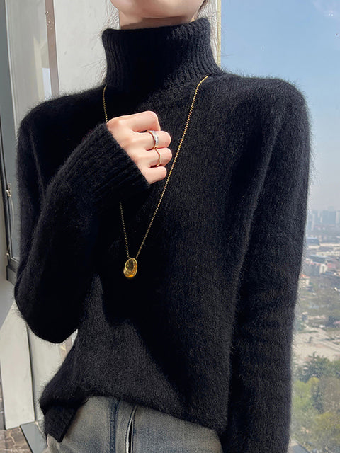 Women Autumn Turtleneck Soft Wool Solid Sweater