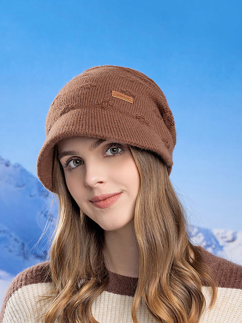 Chapéu de malha quente de inverno feminino sólido