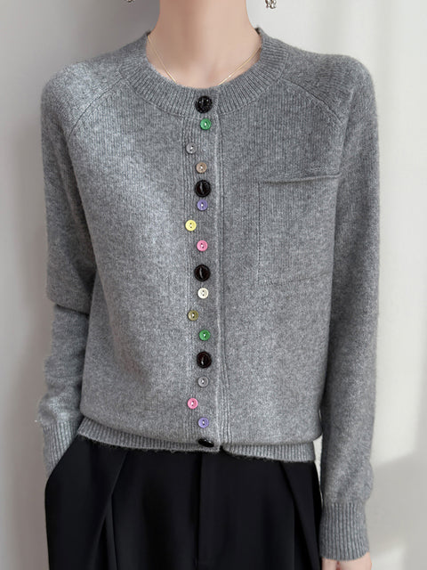 Women Spring Casual Colorful Botton Knit Sweater