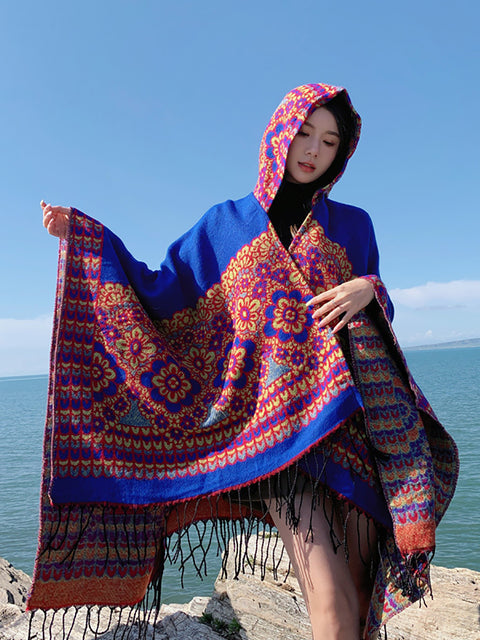 Ethnic Flower Print Tassel Travel Shawl Scarf