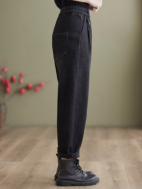 Women Casual Fleece-lined Denim Harem Pants