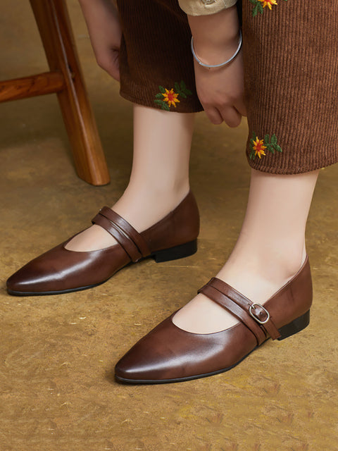 Women Spring Genuine Soft Leather Pointed Shoes