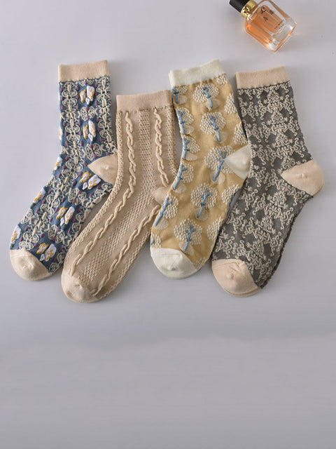 7 pares de mulheres com relevo vintage Jacquard Socks