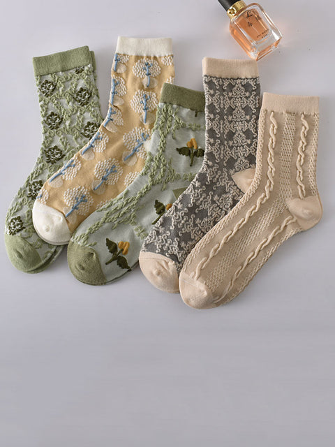 7 pares de mulheres com relevo vintage Jacquard Socks