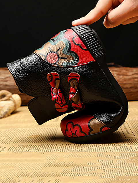 Women Retro Winter Leather Spliced Ankle Boots