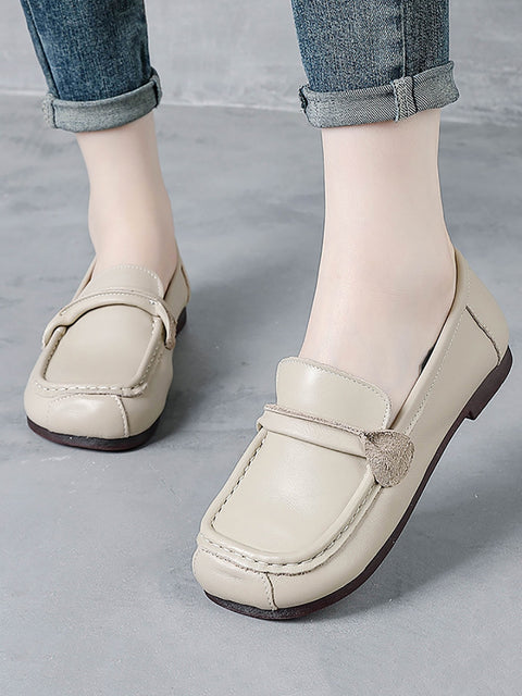 Women Retro Soft Leather Spliced Low Heel Shoes