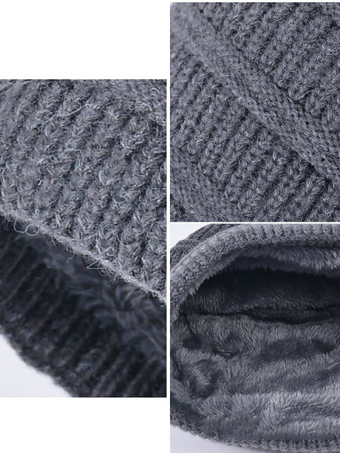 Winter Warm Windproof Fleece-lined Knit Hat and Scarf