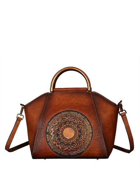 Mulheres Retro Crossbody Embossing Couro Genuíno Bolsas