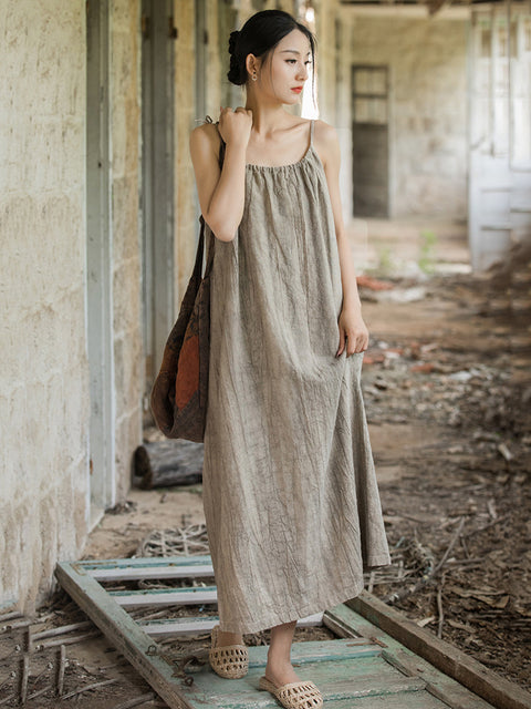 Plus Size Mulheres Verão Vintage Sólido Solto Colete Vestido