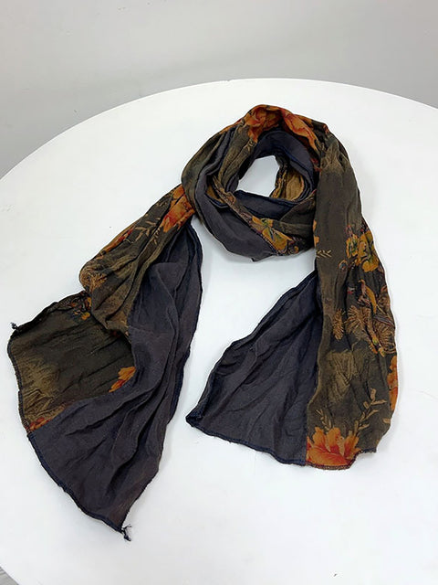 Lenço de outono feminino com flor étnica tie-dye