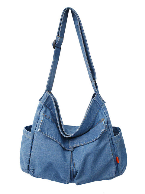 Bolsa feminina vintage sólida jeans grande capacidade