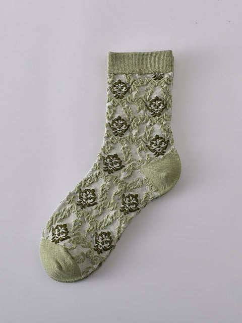 7 pares de mulheres com relevo vintage Jacquard Socks