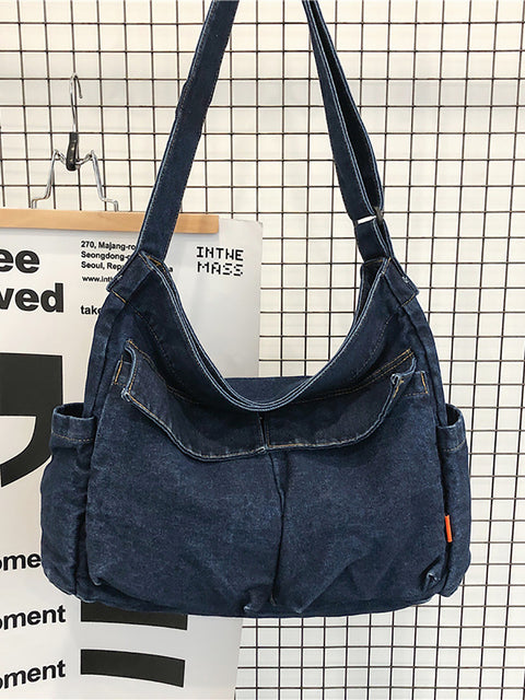 Bolsa feminina vintage sólida jeans grande capacidade