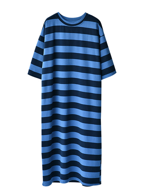 Plus Size Mulheres Casual Stripe Loose Maxi Dress