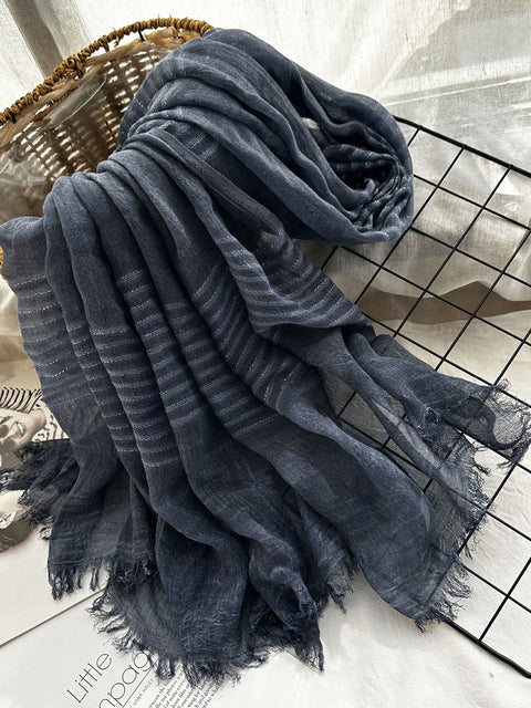 Women Artsy Stripe Raw-edge Shawl Scarf