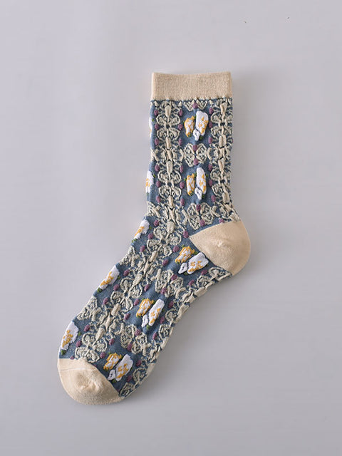 7 pares de mulheres com relevo vintage Jacquard Socks