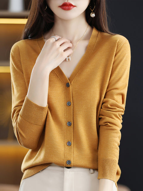 Mulheres Primavera Casual V-neck Cardigan Blusa Suéter