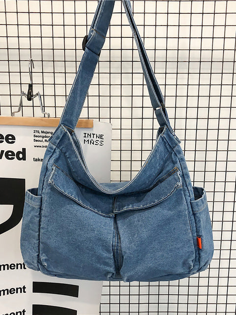 Bolsa feminina vintage sólida jeans grande capacidade