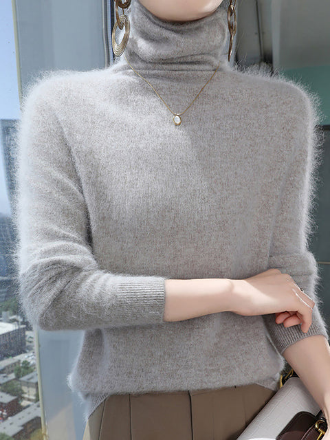 Women Autumn Turtleneck Soft Warm Knit Sweater