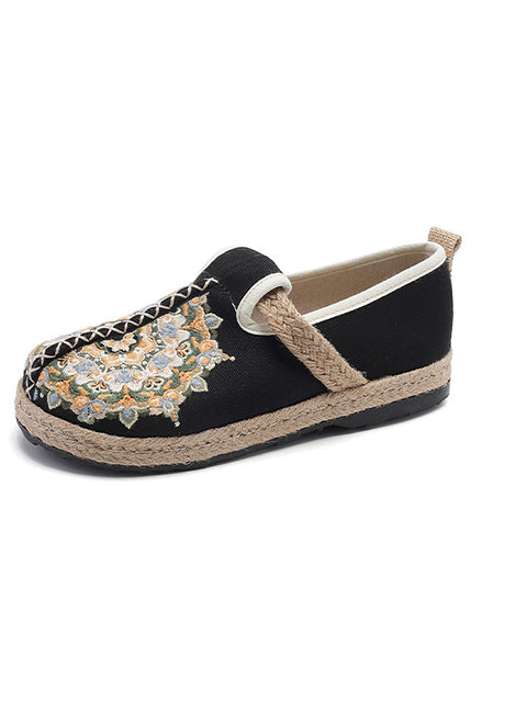 Women Ethnic Flower Embroidery Linen Flat Shoes