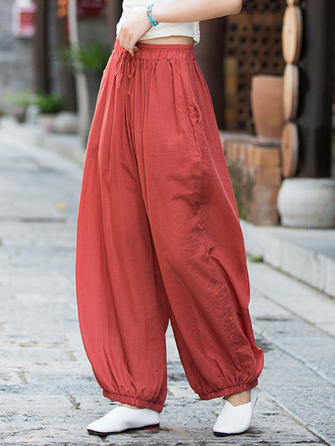 Women Spring Pure Color Linen Harem Pants