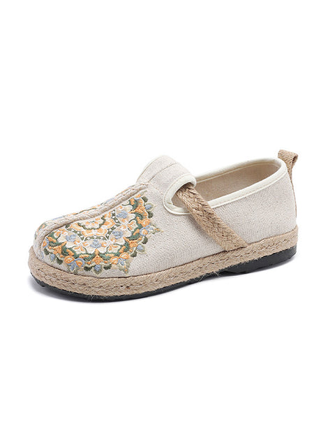 Women Ethnic Flower Embroidery Linen Flat Shoes