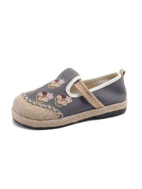 Women Ethnic Flower Embroidery Linen Flat Shoes