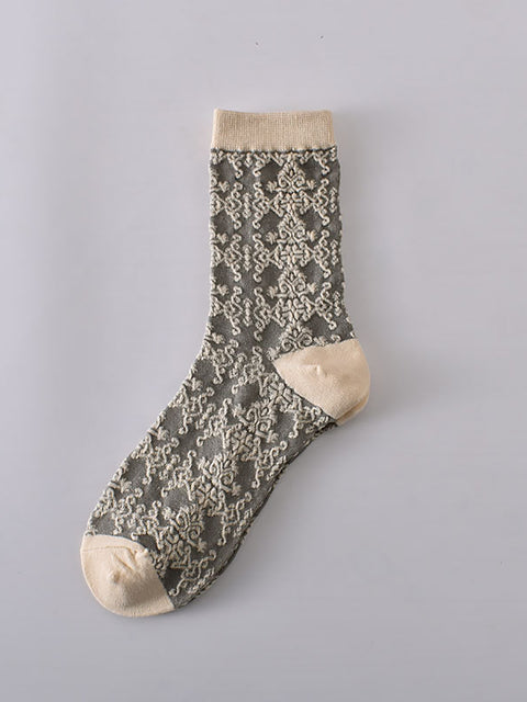 7 pares de mulheres com relevo vintage Jacquard Socks