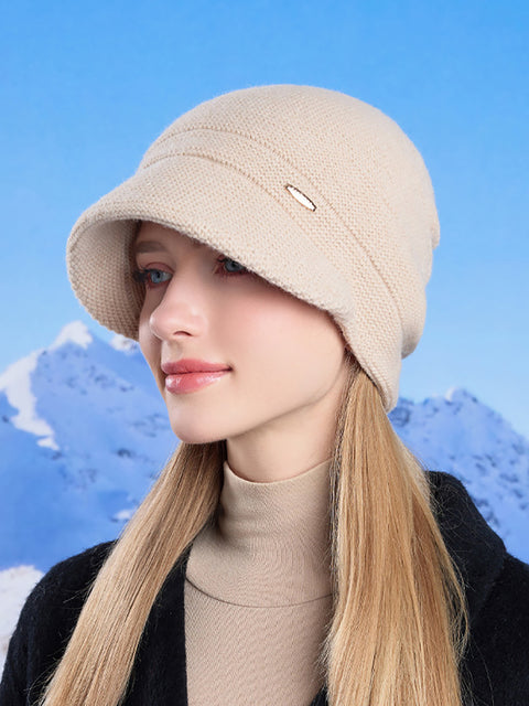 Gorro de malha quente sólido de inverno feminino