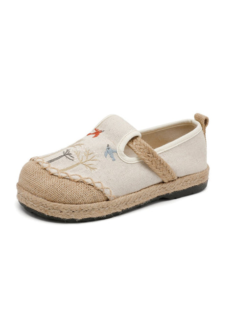 Women Summer Flower Embroidery Linen Cotton Shoes