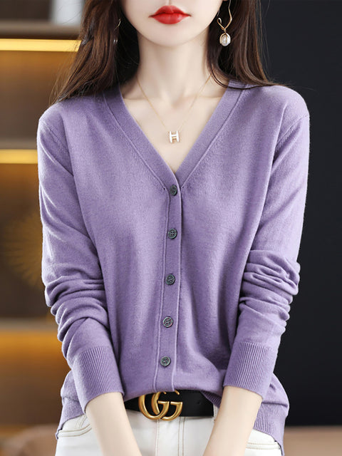 Mulheres Primavera Casual V-neck Cardigan Blusa Suéter