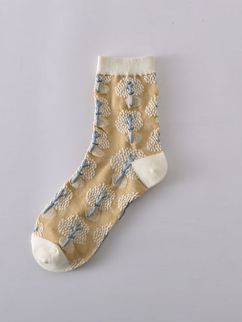 7 pares de mulheres com relevo vintage Jacquard Socks