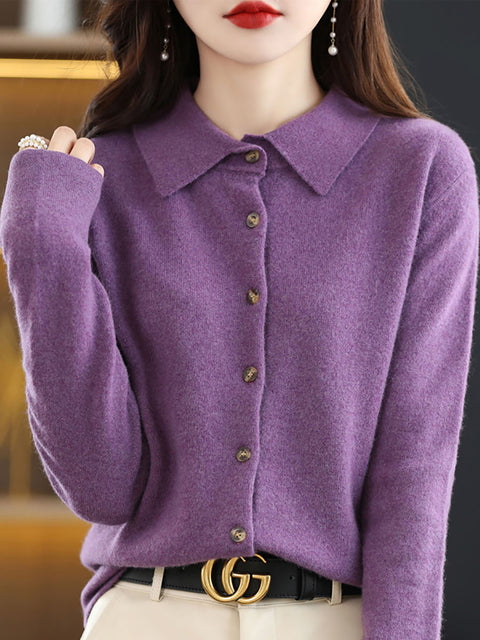 Mulheres Outono Lã Turn-down Collar Malha Cardigan Suéter