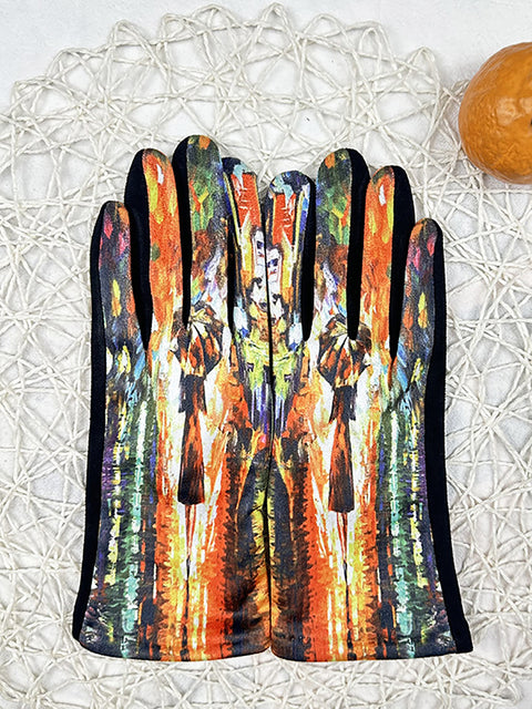 Women Fashion Print Warm Outdoor Gloves