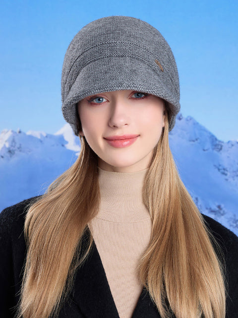 Gorro de malha quente sólido de inverno feminino