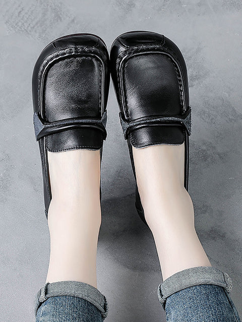 Women Retro Soft Leather Spliced Low Heel Shoes