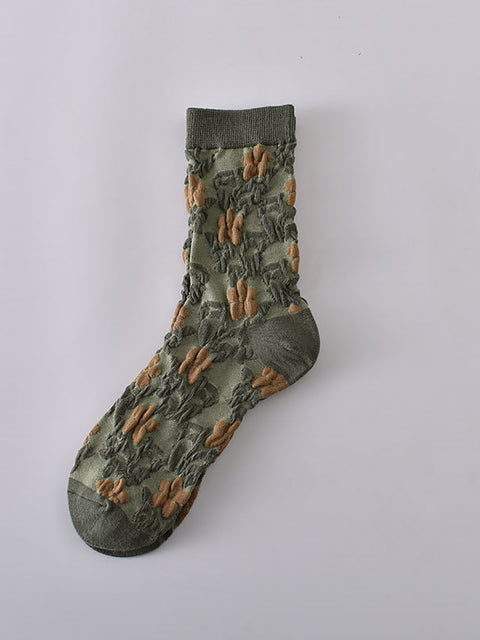 7 pares de mulheres com relevo vintage Jacquard Socks