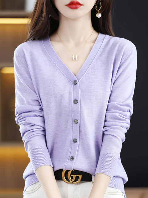 Mulheres Primavera Casual V-neck Cardigan Blusa Suéter